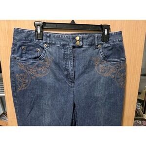 Talbots Size 14 Ladies Vintage Blue Jeans High‎ Rise Embroidered Bootcut Stretch